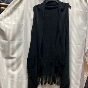 Long Sweater Sleeveless Wrap with fringe